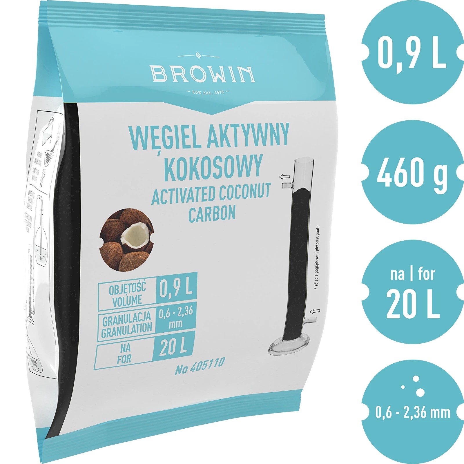 Aktiivsüsi kookoskoorest Actisorb, 900ml / 460g