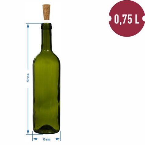 Klaaspudel 0,75l vein oliiv Bordeaux