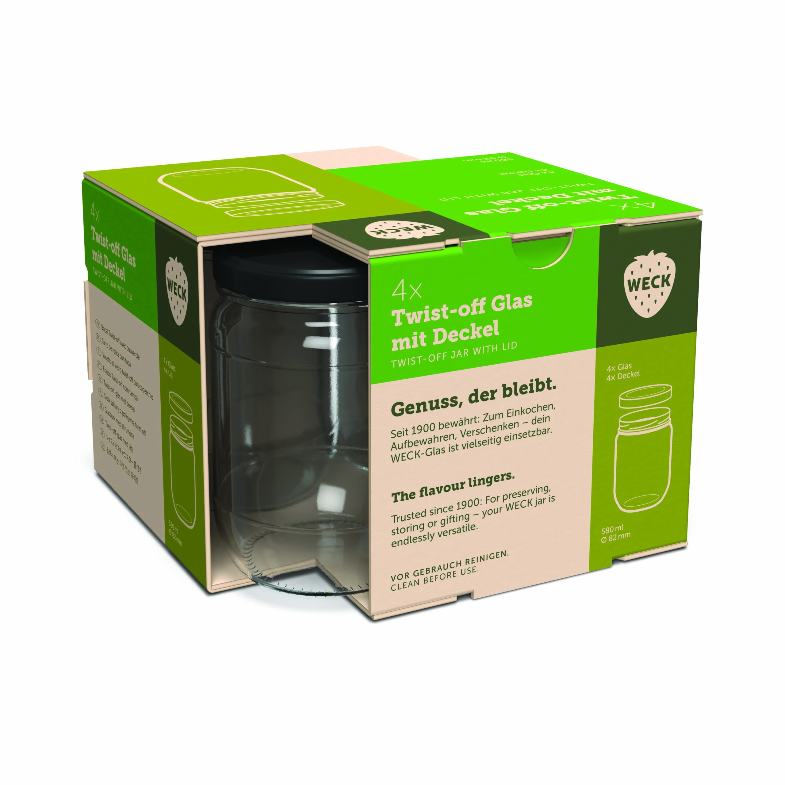 Klaaspurk 580 ml kaanega 4 tk TO82 Weck