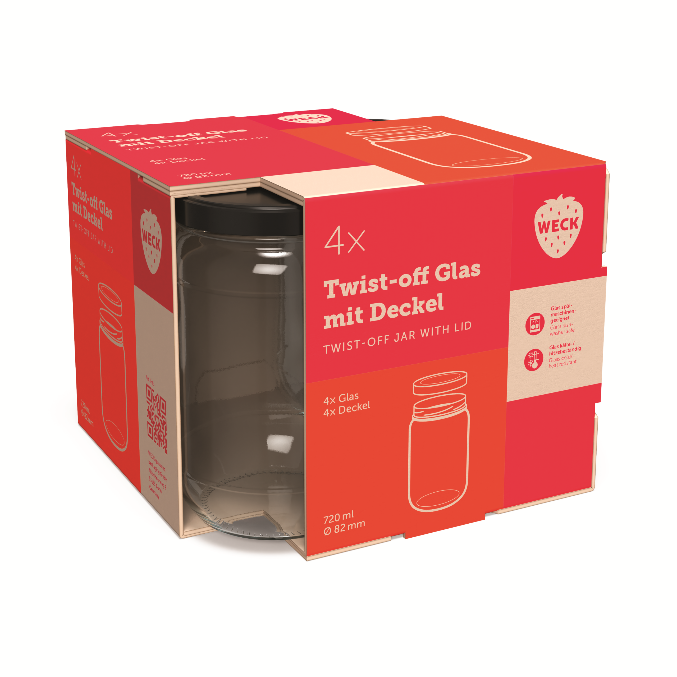 Klaaspurk 720 ml kaanega 4 tk TO82 Weck
