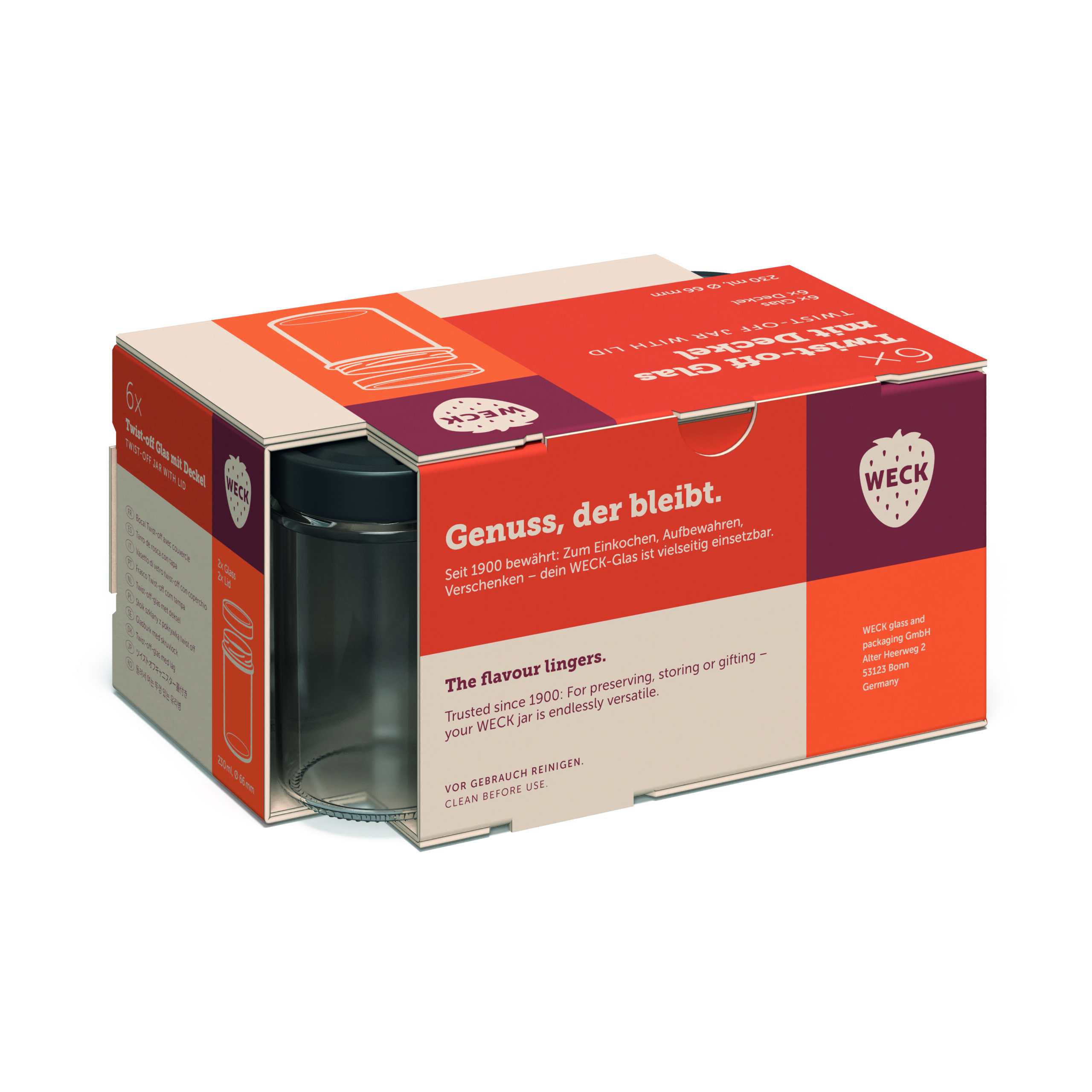 Klaaspurk 230 ml kaanega 6 tk TO66 Weck